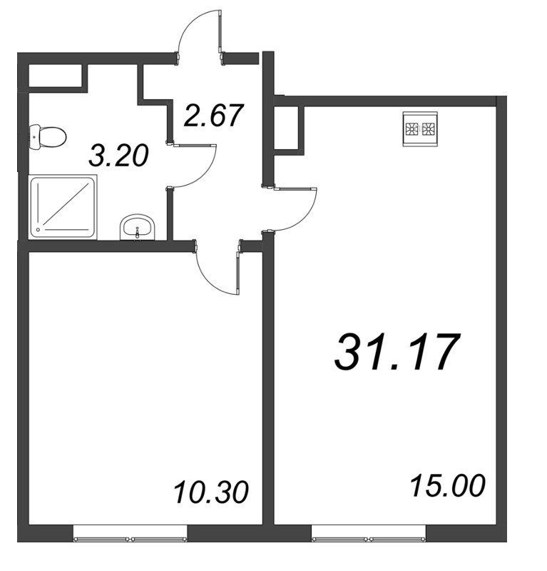 2-комнатная (Евро) квартира, 30.8 м² в ЖК "Ручьи" - планировка, фото №1
