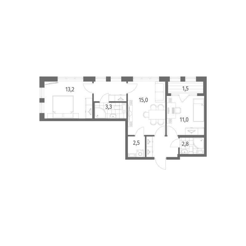 3-комнатная (Евро) квартира, 59.2 м² в ЖК "NewПитер 2.0" - планировка, фото №1