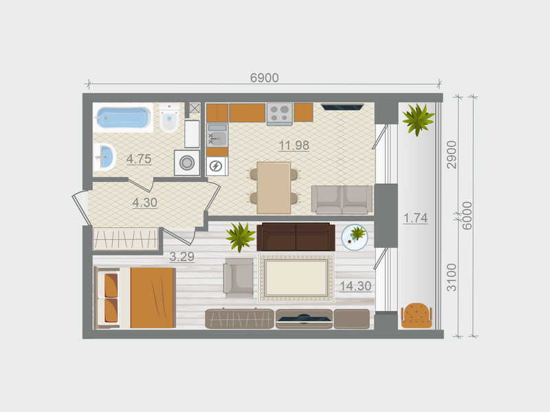 1-комнатная квартира, 40.36 м² в ЖК "Эко Квартал Гармония" - планировка, фото №1