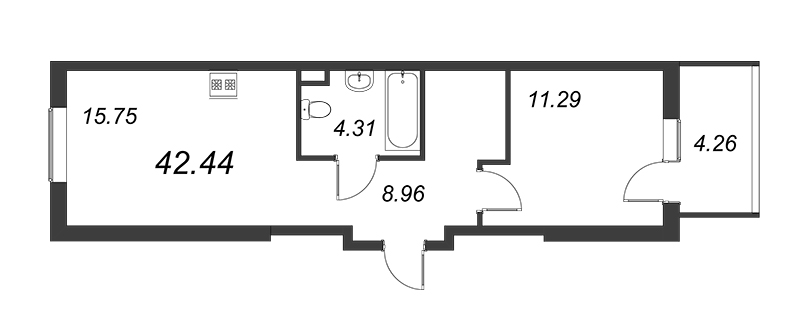 1-комнатная квартира, 40.31 м² - планировка, фото №1