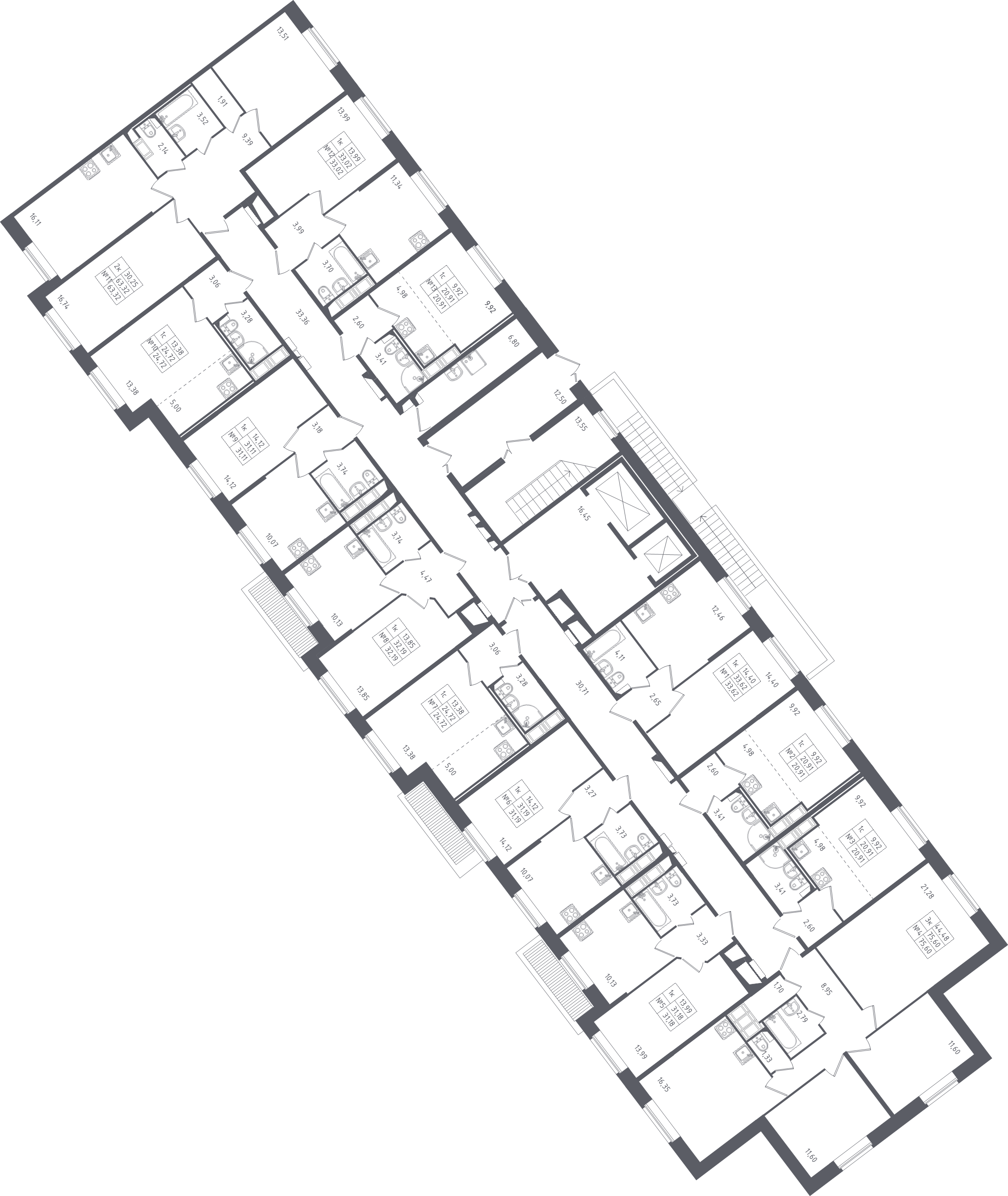 1-комнатная квартира, 31.19 м² - планировка этажа