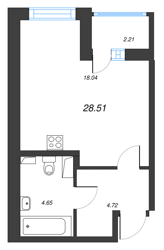 Квартира-студия, 28.51 м² - планировка, фото №1