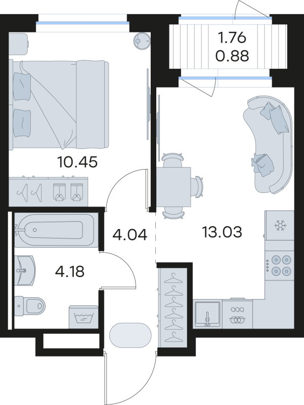 1-комнатная квартира, 32.58 м² в ЖК "GloraX Новоселье" - планировка, фото №1
