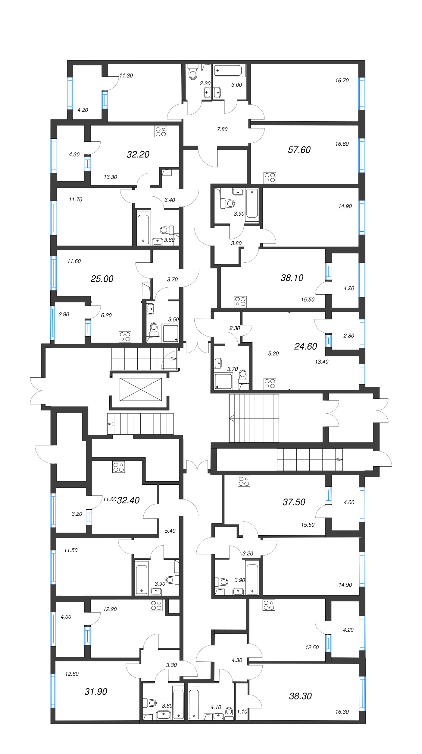 1-комнатная квартира, 38.3 м² - планировка этажа