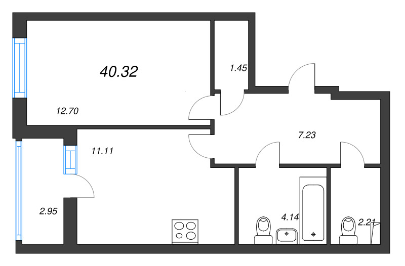 1-комнатная квартира, 40.32 м² в ЖК "Кинопарк" - планировка, фото №1