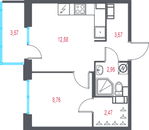 1-комнатная квартира, 31.41 м² в ЖК "Город-спутник Южный" - планировка, фото №1