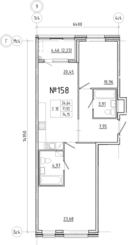 3-комнатная (Евро) квартира, 74.15 м² в ЖК "N8" - планировка, фото №1