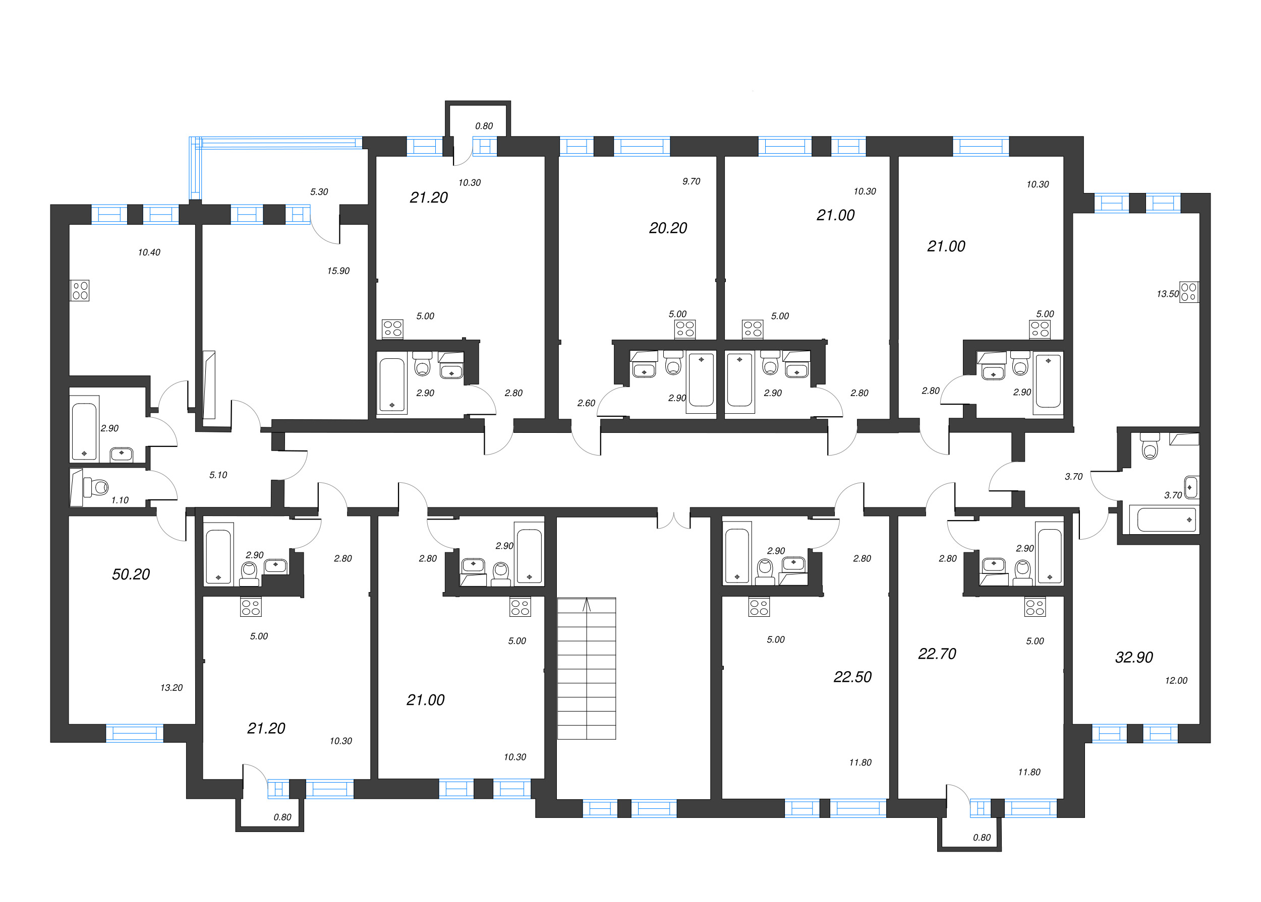 3-комнатная (Евро) квартира, 50.2 м² в ЖК "ЭКО Квартал NEGA" - планировка этажа