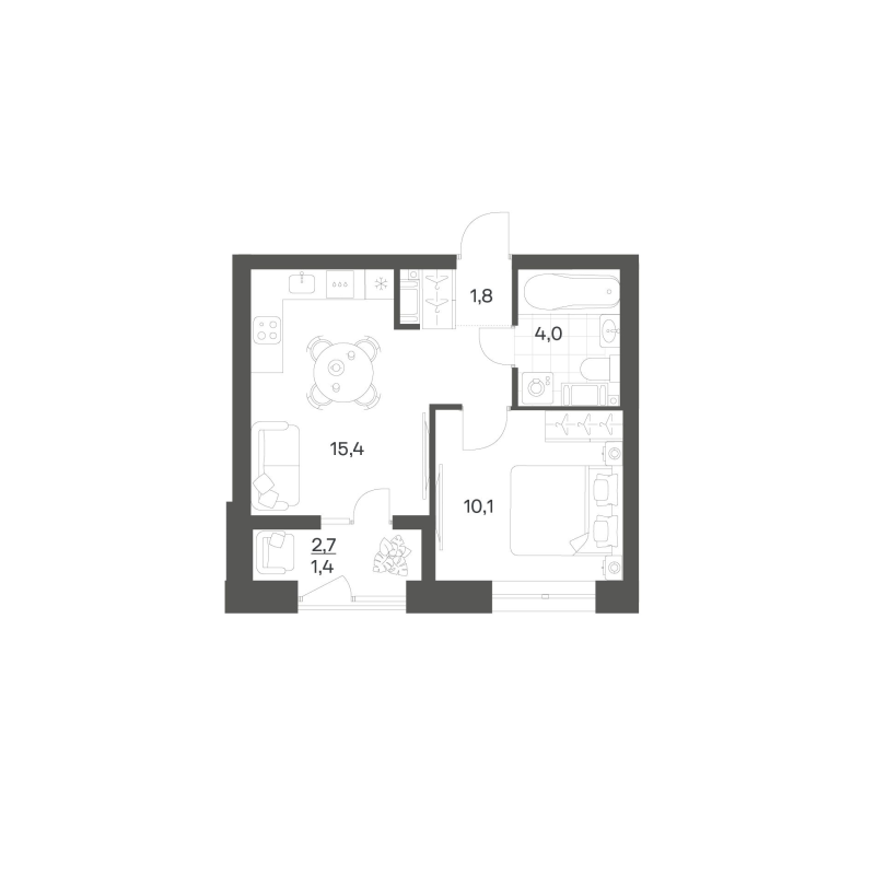2-комнатная (Евро) квартира, 32.57 м² в ЖК "Новый Питер" - планировка, фото №1