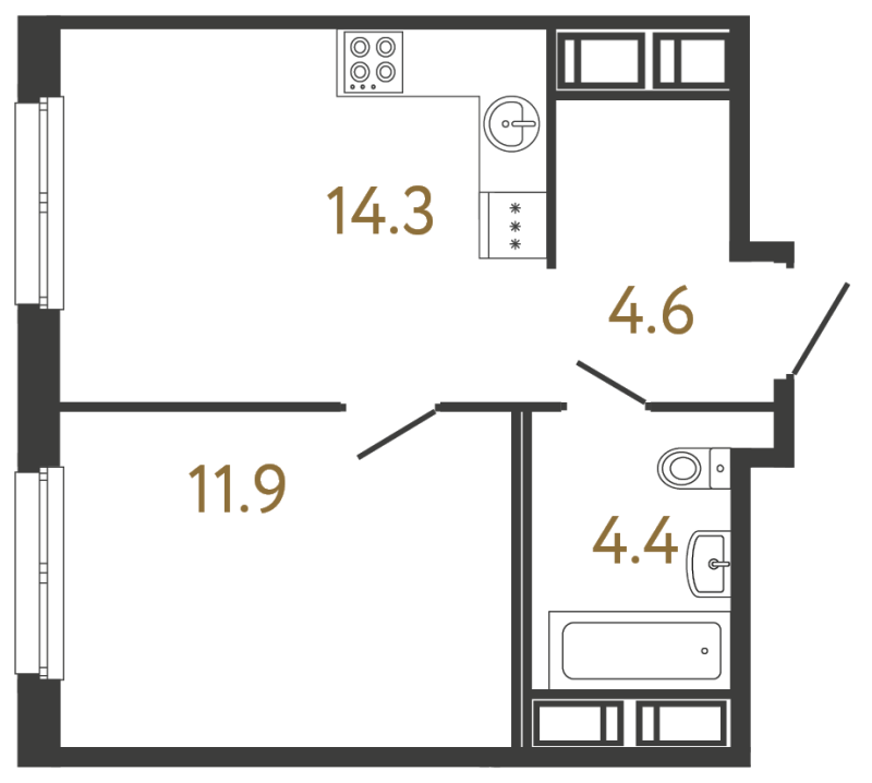 1-комнатная квартира, 35.2 м² в ЖК "Передвижники" - планировка, фото №1