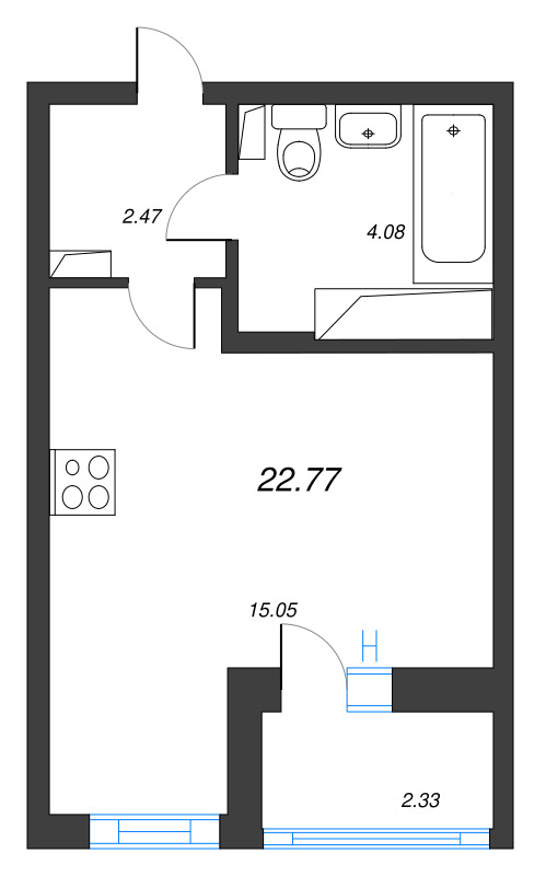 Квартира-студия, 22.77 м² в ЖК "Аэросити" - планировка, фото №1