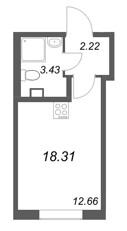 Квартира-студия, 18.31 м² в ЖК "Кинопарк" - планировка, фото №1