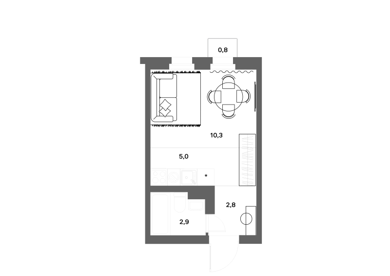 Квартира-студия, 21.2 м² в ЖК "ЭКО Квартал NEGA" - планировка, фото №1