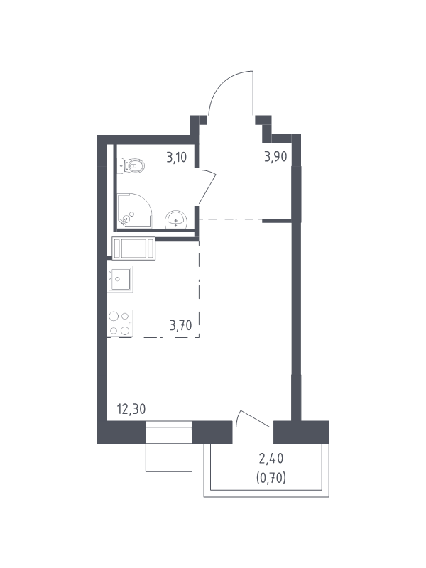 Квартира-студия, 23.7 м² в ЖК "Курортный Квартал" - планировка, фото №1