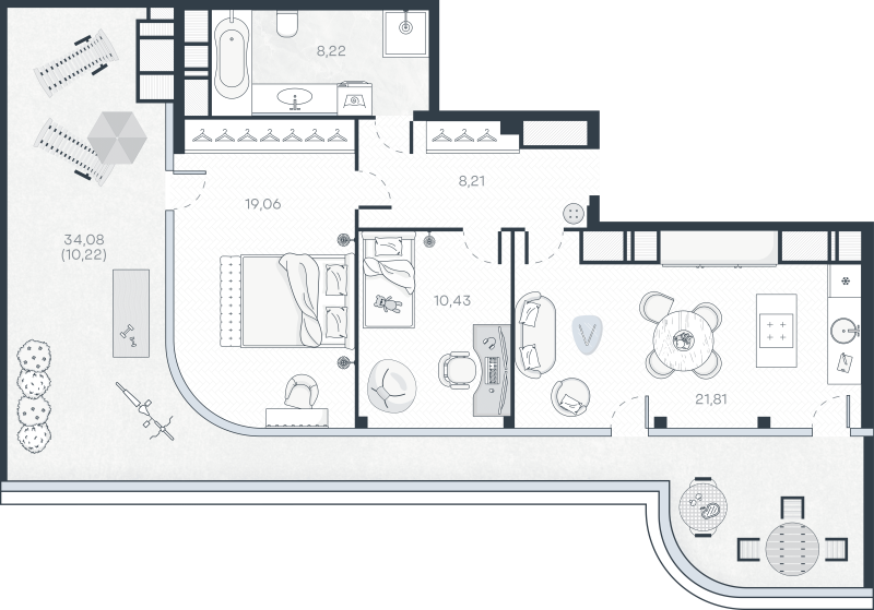 3-комнатная (Евро) квартира, 77.95 м² в ЖК "MONODOM-ART" - планировка, фото №1