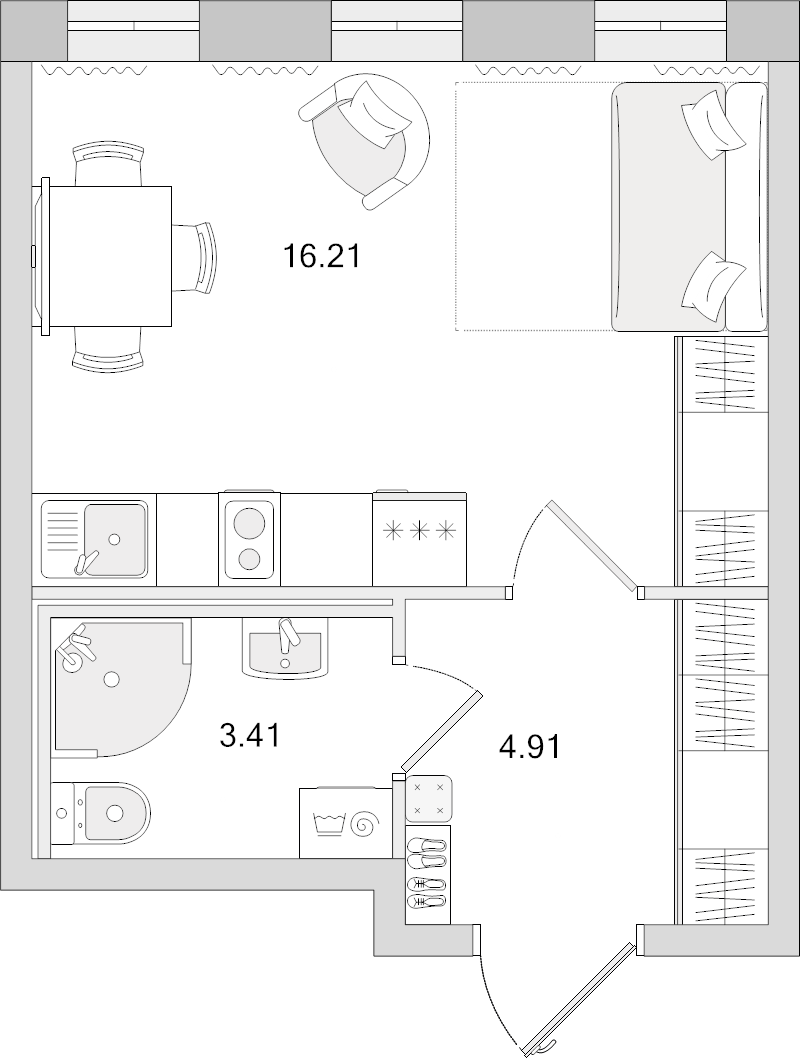 Квартира-студия, 24.53 м² - планировка, фото №1