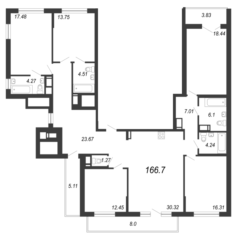 5-комнатная квартира, 169.8 м² - планировка, фото №1