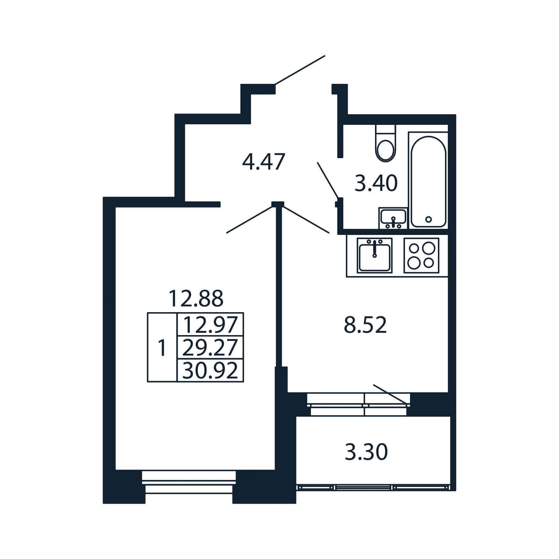 1-комнатная квартира, 29.27 м² в ЖК "Полис Новоселье" - планировка, фото №1