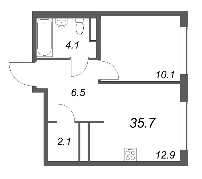 1-комнатная квартира, 35.7 м² в ЖК "Гений" - планировка, фото №1
