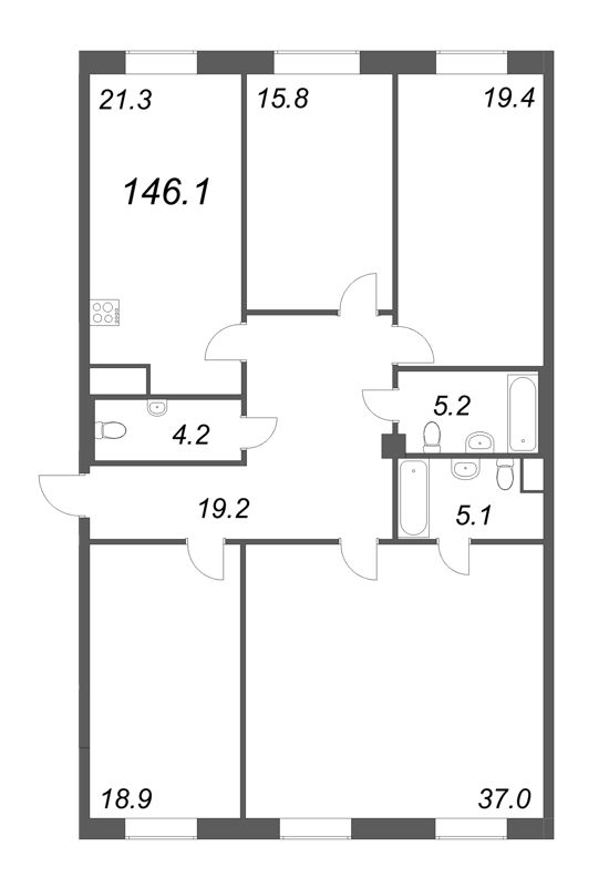 5-комнатная (Евро) квартира, 147.2 м² - планировка, фото №1