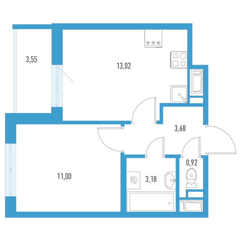 1-комнатная квартира, 33.58 м² в ЖК "Аэросити" - планировка, фото №1