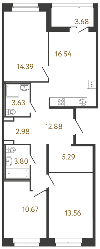 4-комнатная (Евро) квартира, 83.74 м² в ЖК "Ultra City 3.0" - планировка, фото №1