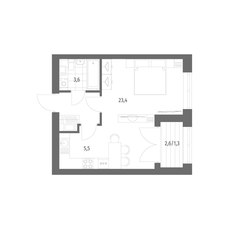 1-комнатная квартира, 37.66 м² в ЖК "Наука" - планировка, фото №1
