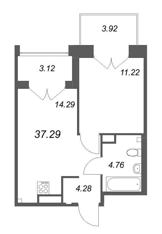 1-комнатная квартира, 37.29 м² в ЖК "Ranta Residence" - планировка, фото №1