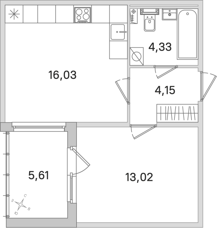 2-комнатная (Евро) квартира, 37.53 м² в ЖК "Любоград" - планировка, фото №1