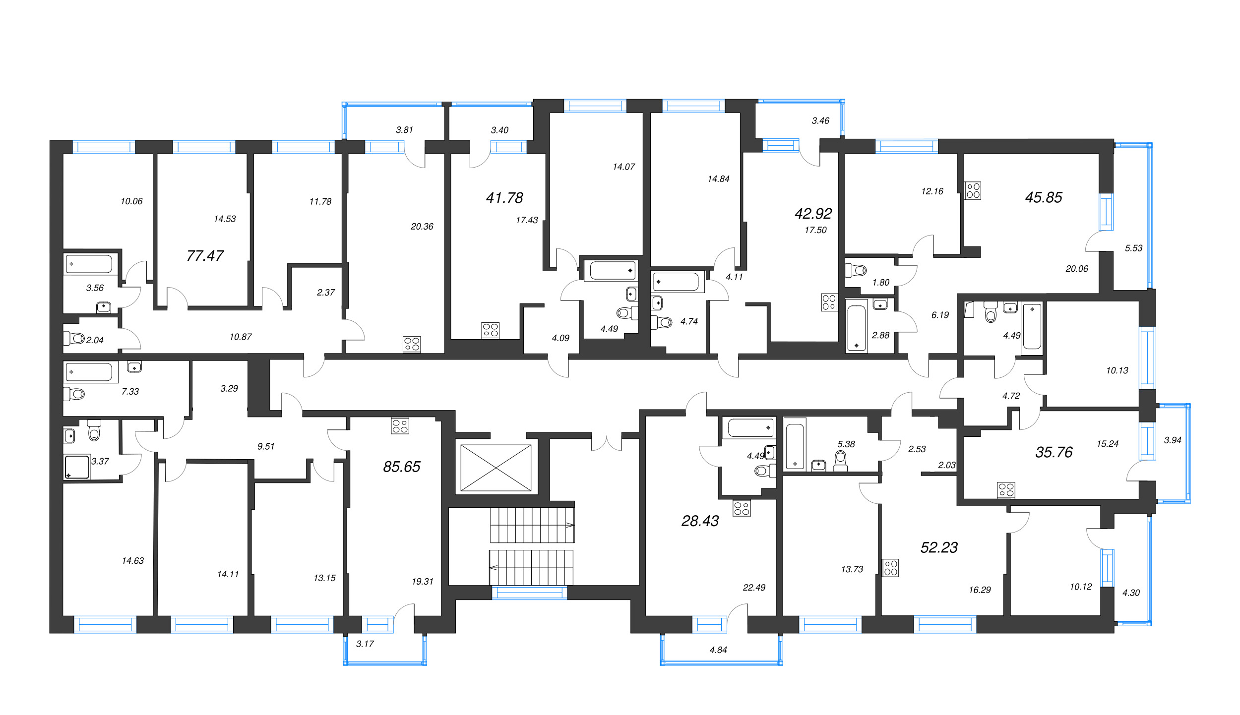 Квартира-студия, 28.43 м² в ЖК "Охтинские высоты" - планировка этажа