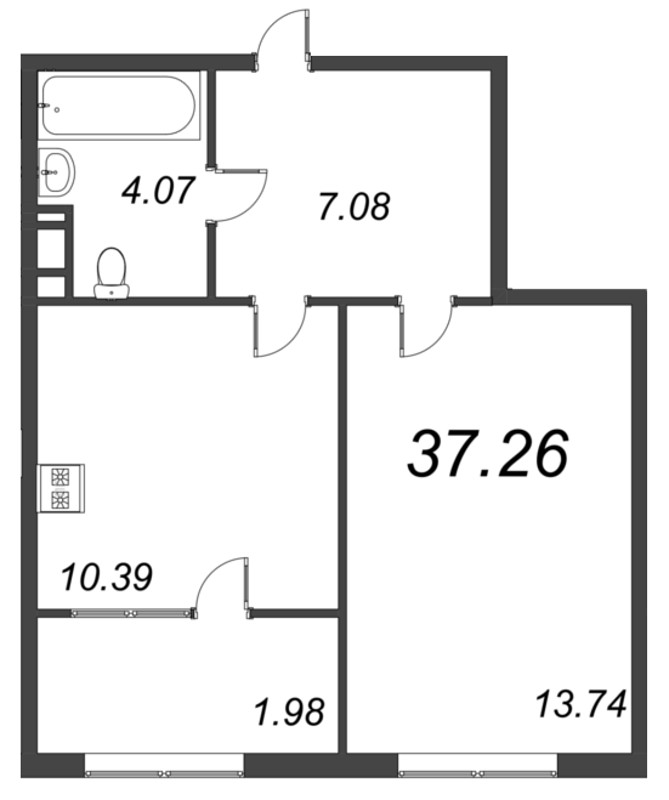 1-комнатная квартира, 37.26 м² в ЖК "Pixel" - планировка, фото №1