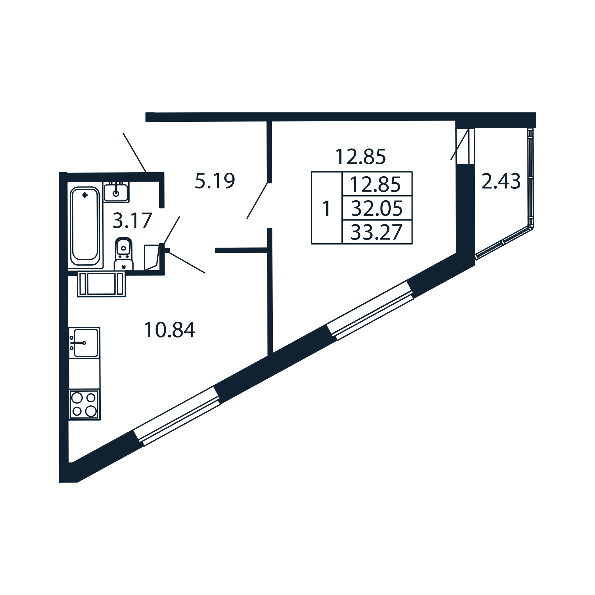 1-комнатная квартира, 32.05 м² - планировка, фото №1