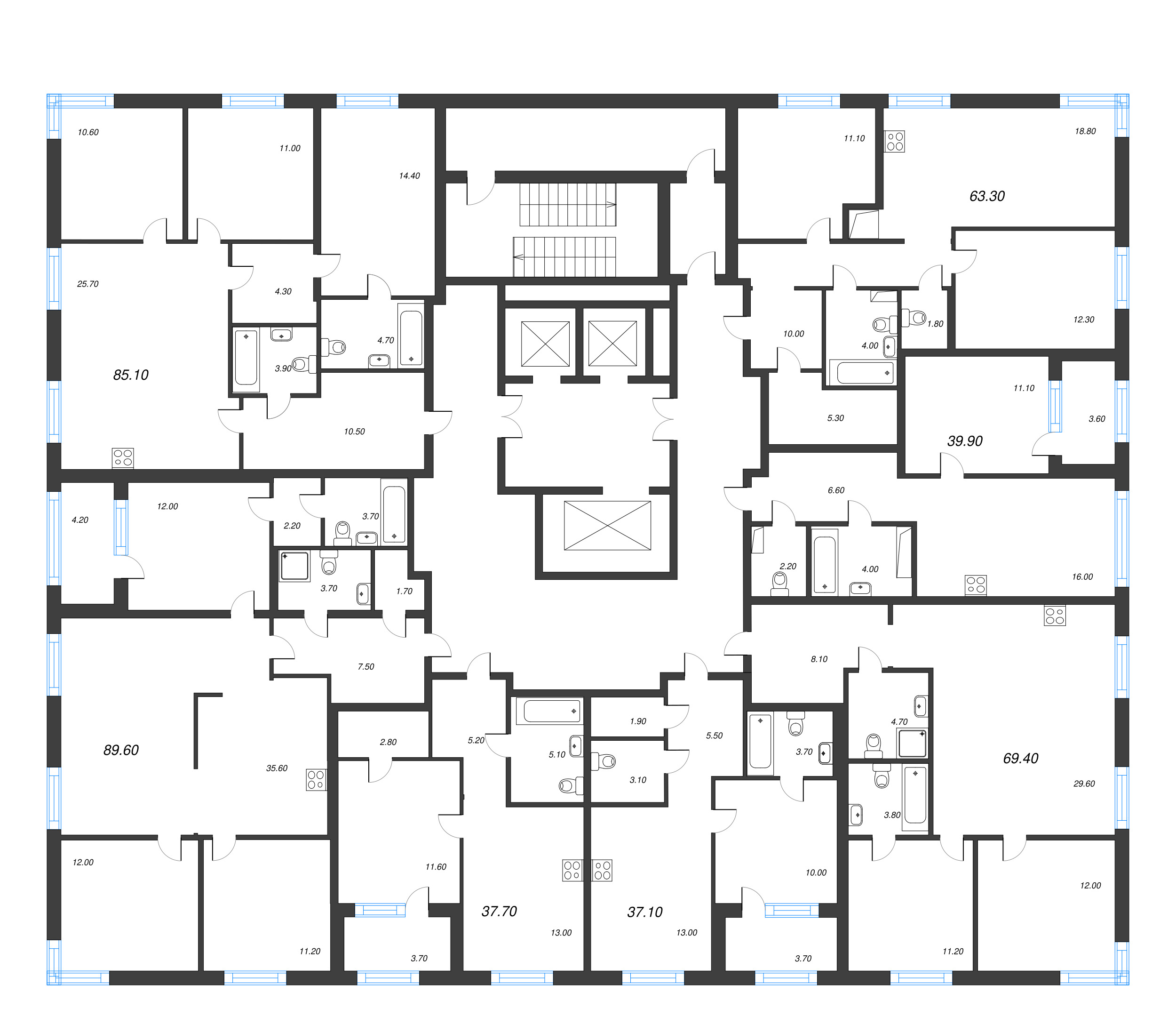 1-комнатная квартира, 37.2 м² в ЖК "Струны" - планировка этажа