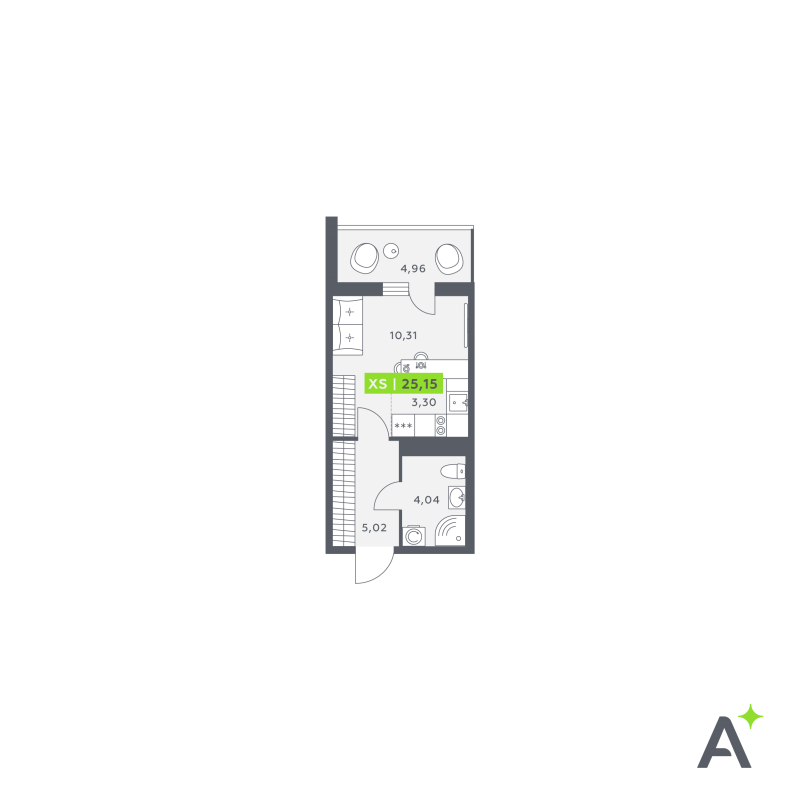 Квартира-студия, 25.37 м² в ЖК "Аквилон Verba" - планировка, фото №1