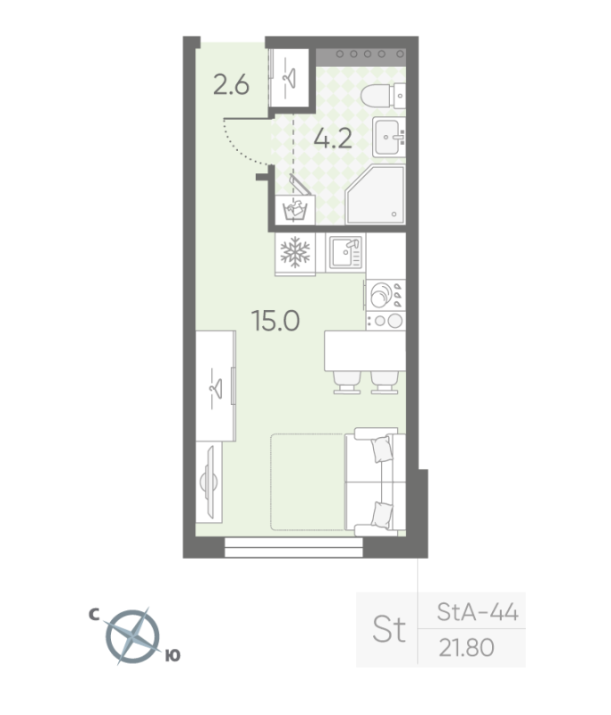 Квартира-студия, 21.8 м² в ЖК "Пулково Lake" - планировка, фото №1