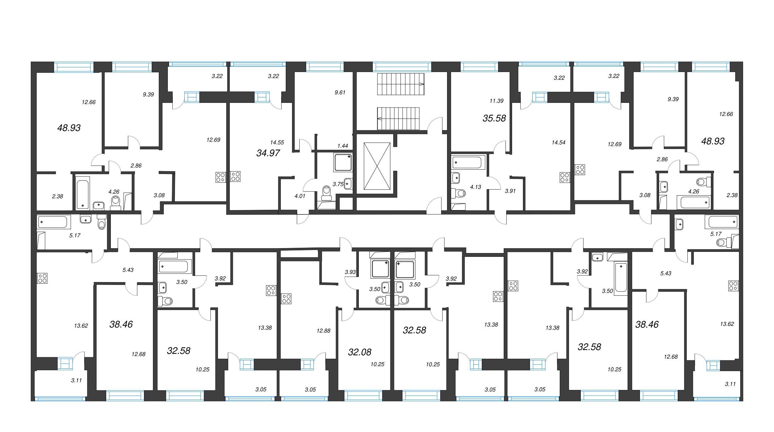 2-комнатная квартира, 48.93 м² в ЖК "Уютный" - планировка этажа