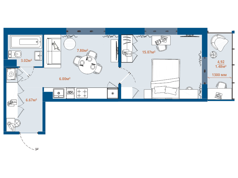 1-комнатная квартира, 40.04 м² в ЖК "ЛесArt" - планировка, фото №1