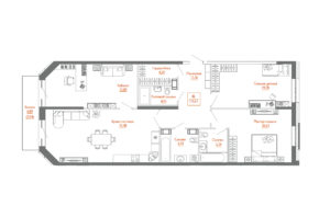 4-комнатная (Евро) квартира, 131.1 м² в ЖК "Monodom Line" - планировка, фото №1