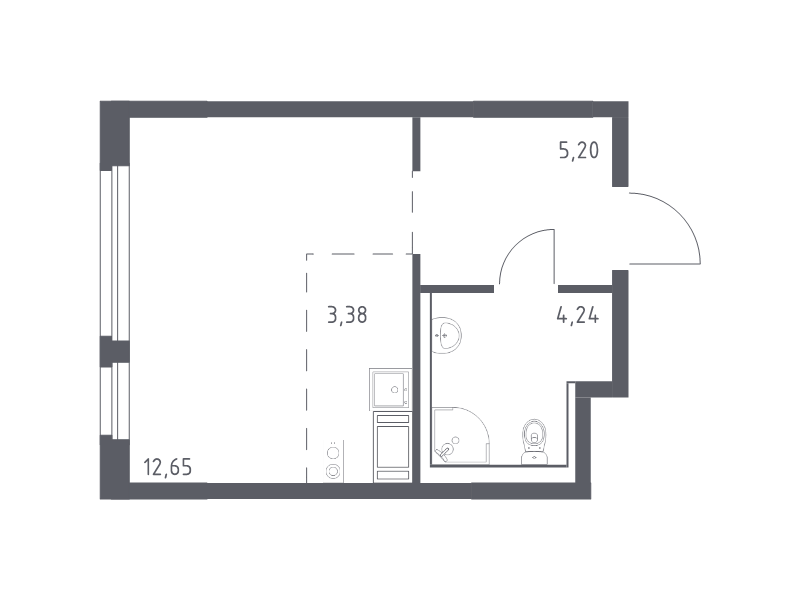 Квартира-студия, 25.47 м² в ЖК "Новое Колпино" - планировка, фото №1