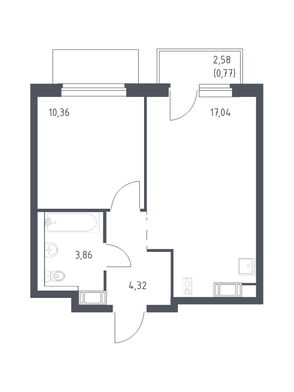2-комнатная (Евро) квартира, 36.35 м² в ЖК "Квартал Торики" - планировка, фото №1
