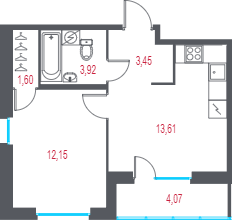 1-комнатная квартира, 36.77 м² в ЖК "Город-спутник Южный" - планировка, фото №1