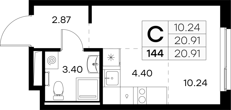 Квартира-студия, 20.91 м² в ЖК "GloraX Новоселье" - планировка, фото №1