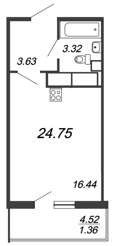 Квартира-студия, 24.8 м² в ЖК "Аквилон SKY" - планировка, фото №1