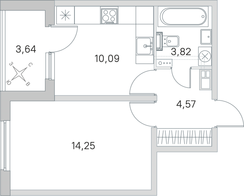 1-комнатная квартира, 32.73 м² в ЖК "Любоград" - планировка, фото №1