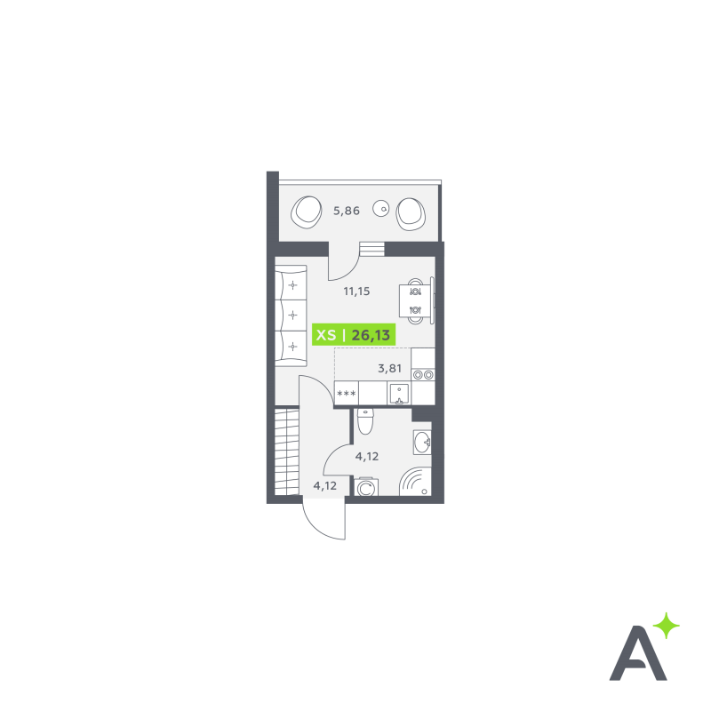 Квартира-студия, 26.13 м² в ЖК "Аквилон Verba" - планировка, фото №1