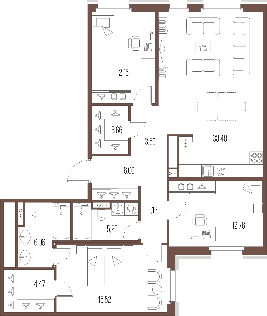4-комнатная (Евро) квартира, 106.76 м² в ЖК "Большой Сампсониевский, 32" - планировка, фото №1