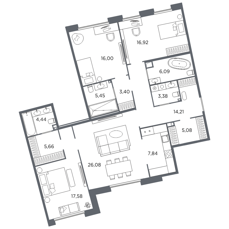 4-комнатная (Евро) квартира, 132.13 м² в ЖК "Акватория" - планировка, фото №1