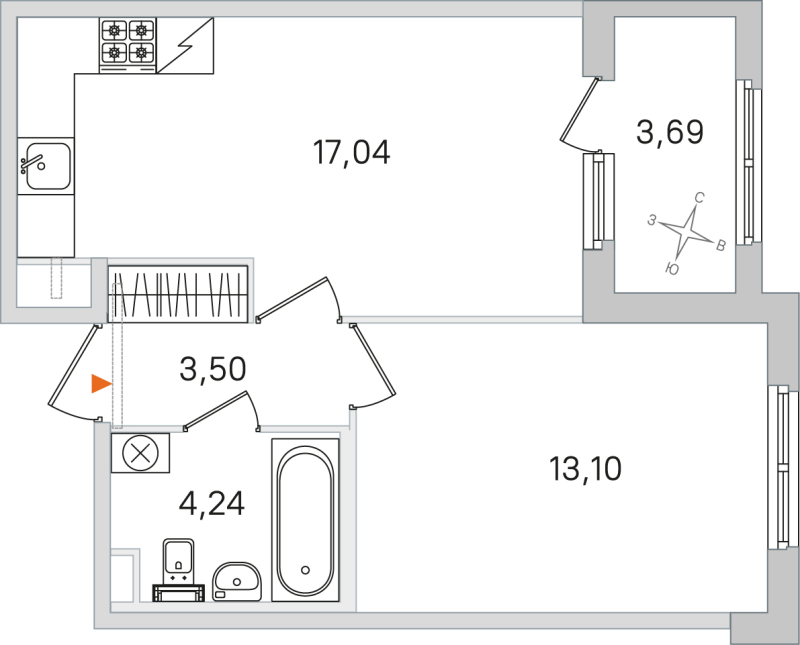 2-комнатная (Евро) квартира, 37.88 м² в ЖК "Дубровский" - планировка, фото №1