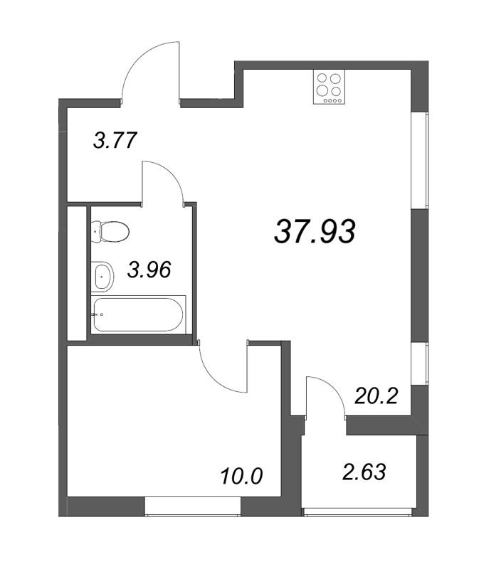 2-комнатная (Евро) квартира, 37.8 м² - планировка, фото №1