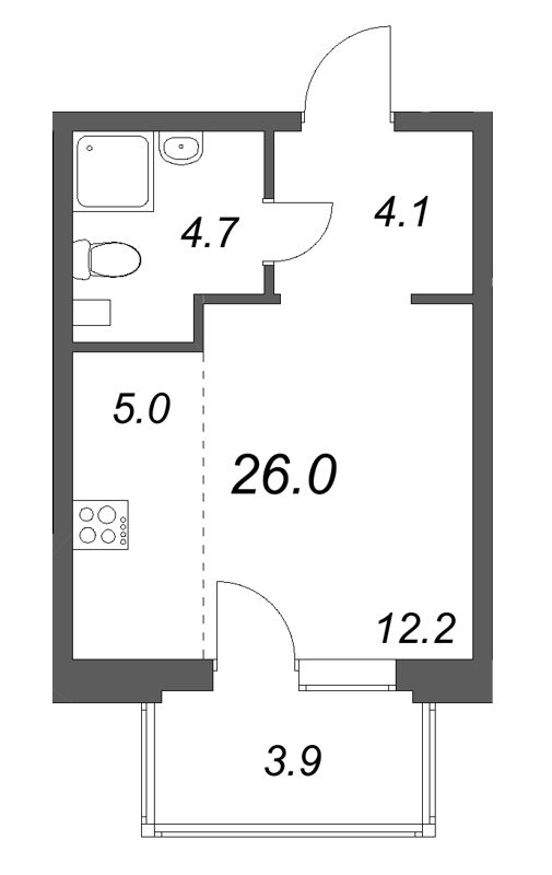 Квартира-студия, 26 м² в ЖК "М36" - планировка, фото №1